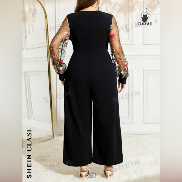 SHEIN Clasi Curve Jumpsuit with Embroidered Mesh Sleeves - Picture 2 of 2